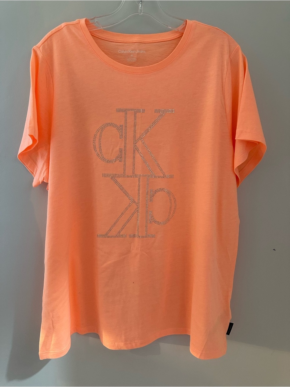 Calvin Klein Neon Peach Short Sleeve Tee with Crystal CK Logo